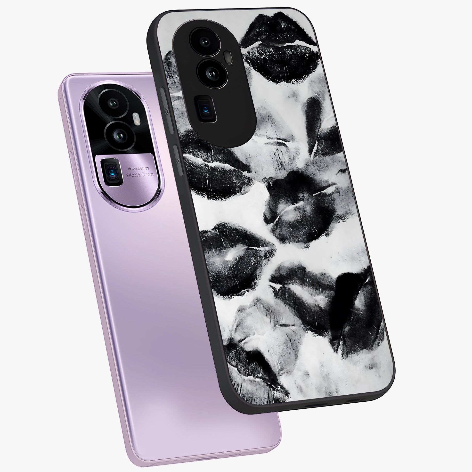 Midnight Kiss Marks Glass Case displayed in angled mockup highlighting playful romantic design with bold midnight aesthetic.