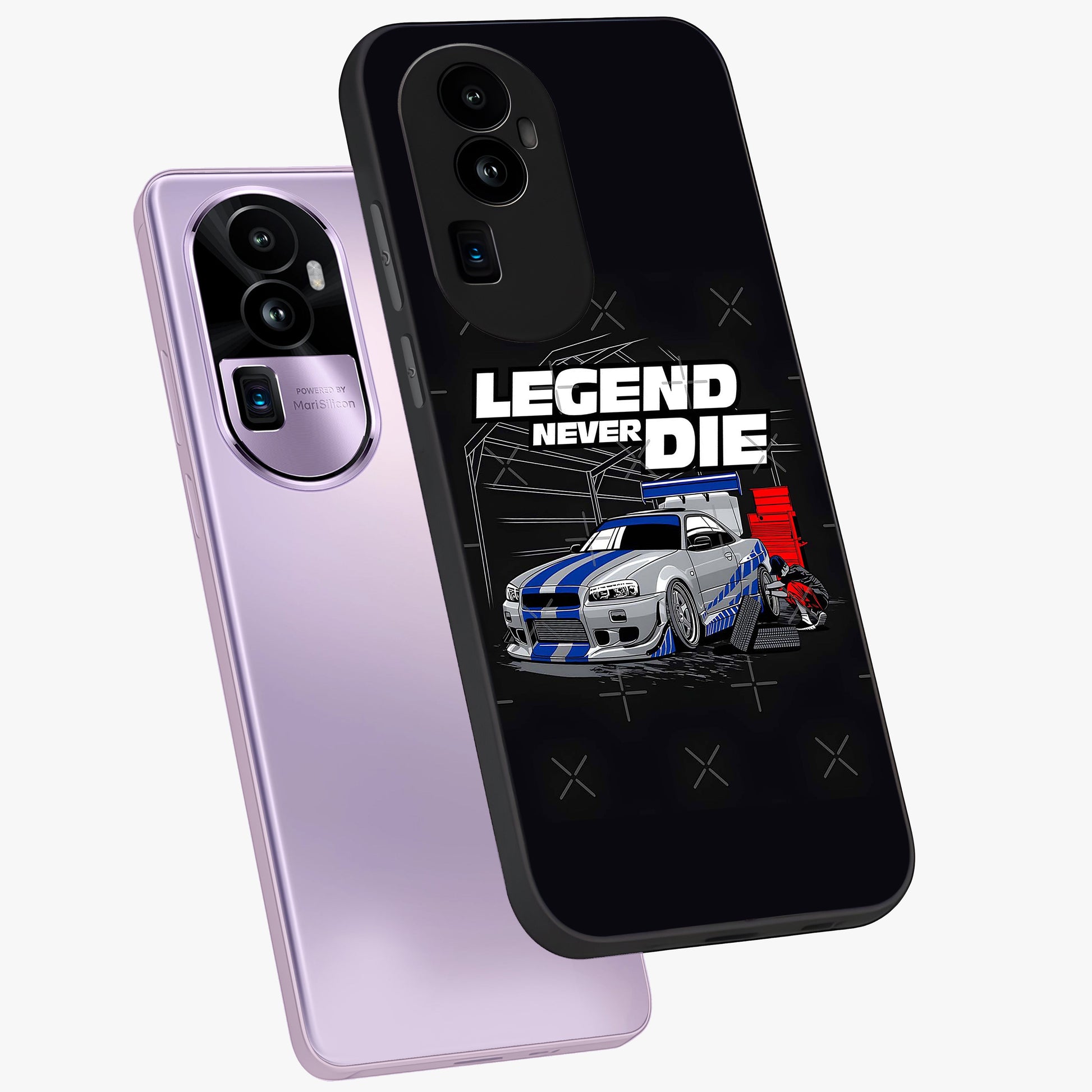 Midnight Racing Legacy Glass Case displayed in angled mockup highlighting dynamic automotive design with bold midnight aesthetic.