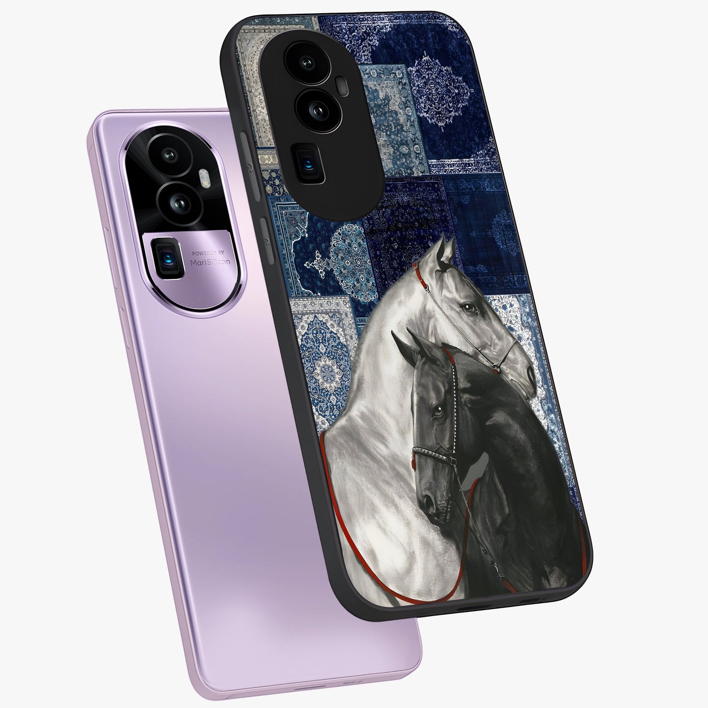 Midnight Stallion Blues Glass Case displayed in angled mockup highlighting powerful stallion illustration with deep midnight tones.