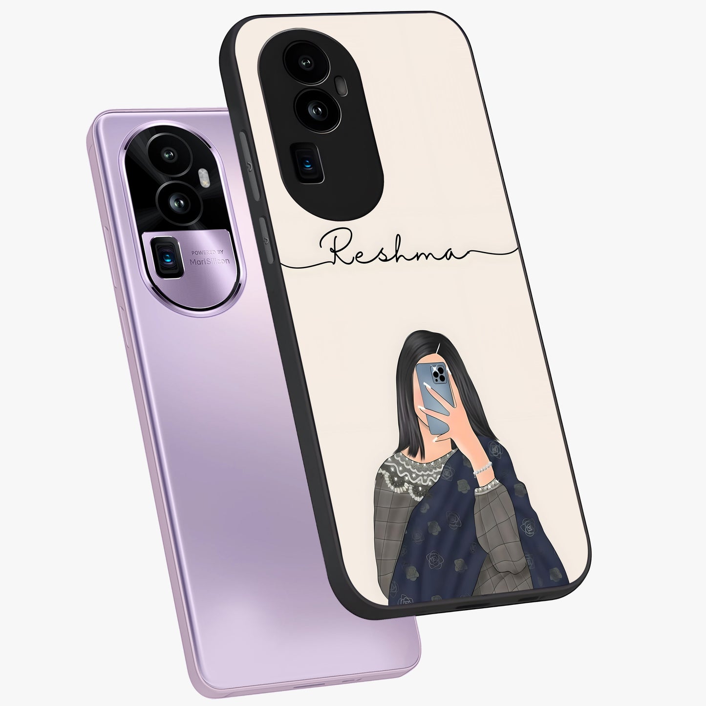 Mirror Mood Muse With Custom Name Glass Case displayed in angled mockup highlighting aesthetic mirror inspired design with custom name feature.