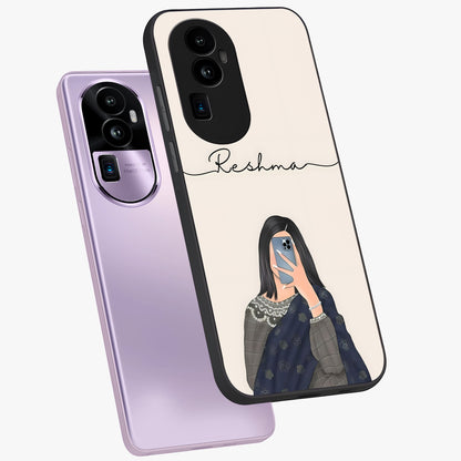 Mirror Mood Muse With Custom Name Glass Case displayed in angled mockup highlighting aesthetic mirror inspired design with custom name feature.