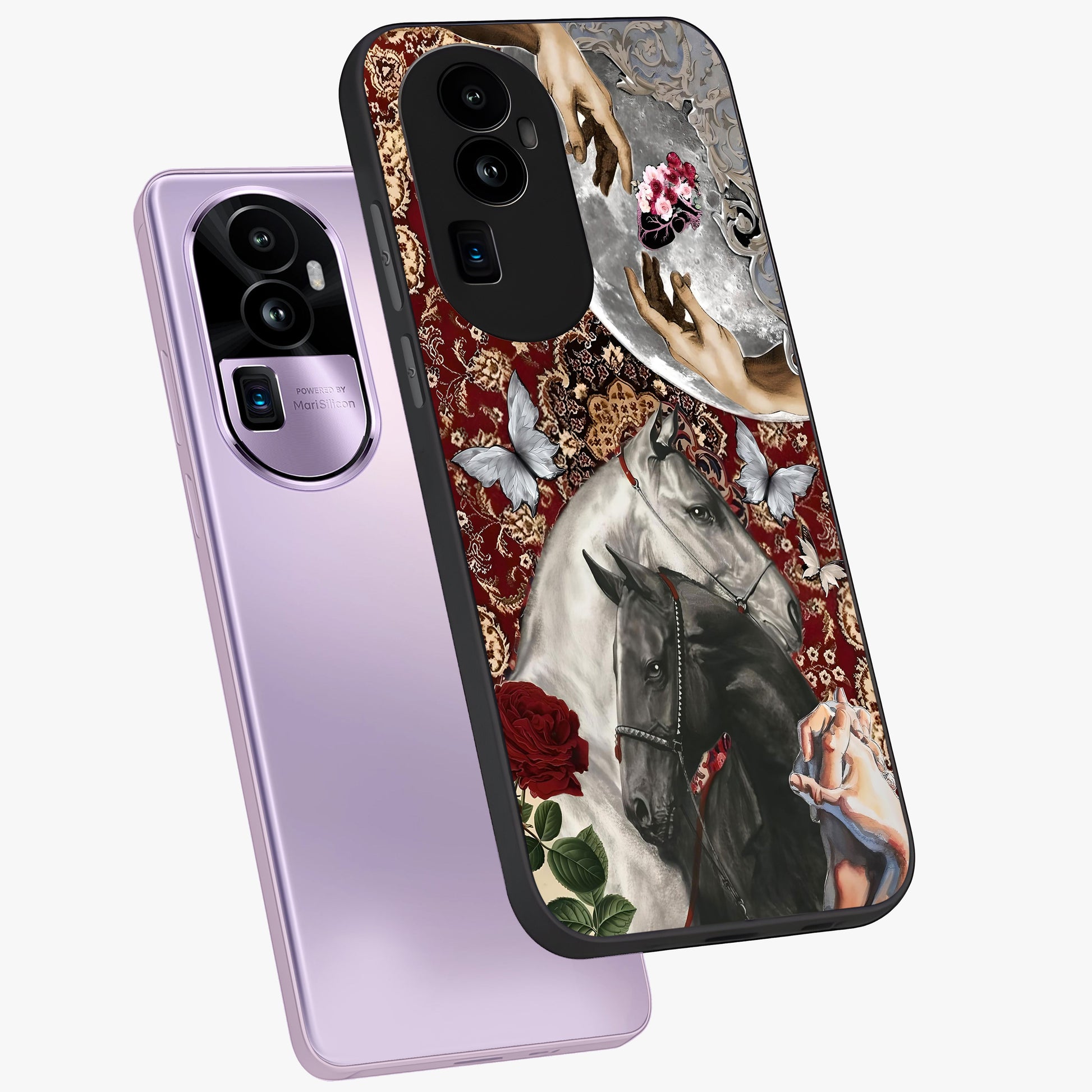Moonlit Royal Stallion Glass Case displayed in angled mockup highlighting powerful stallion illustration with royal night aesthetic.