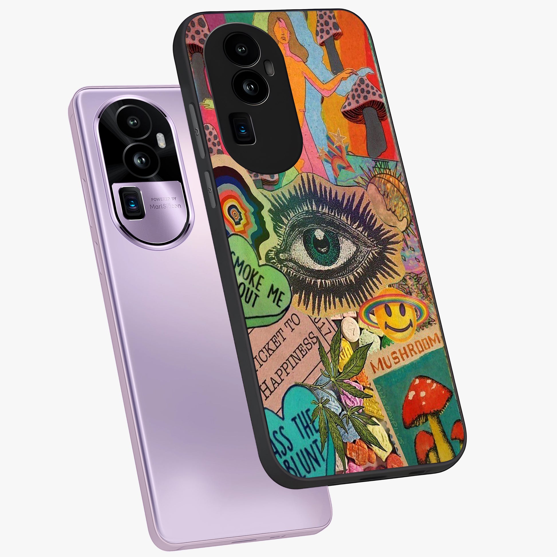 Mystic Eye Wonderland Glass Case displayed in angled mockup highlighting magical eye illustration with dreamy aesthetic.