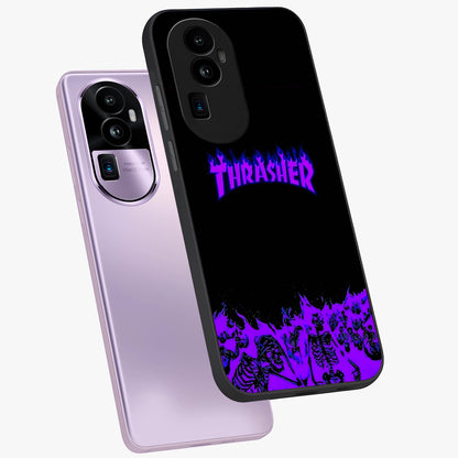 Neon Flame Riot Glass Case displayed in angled mockup highlighting glowing flame design with vibrant neon aesthetic.