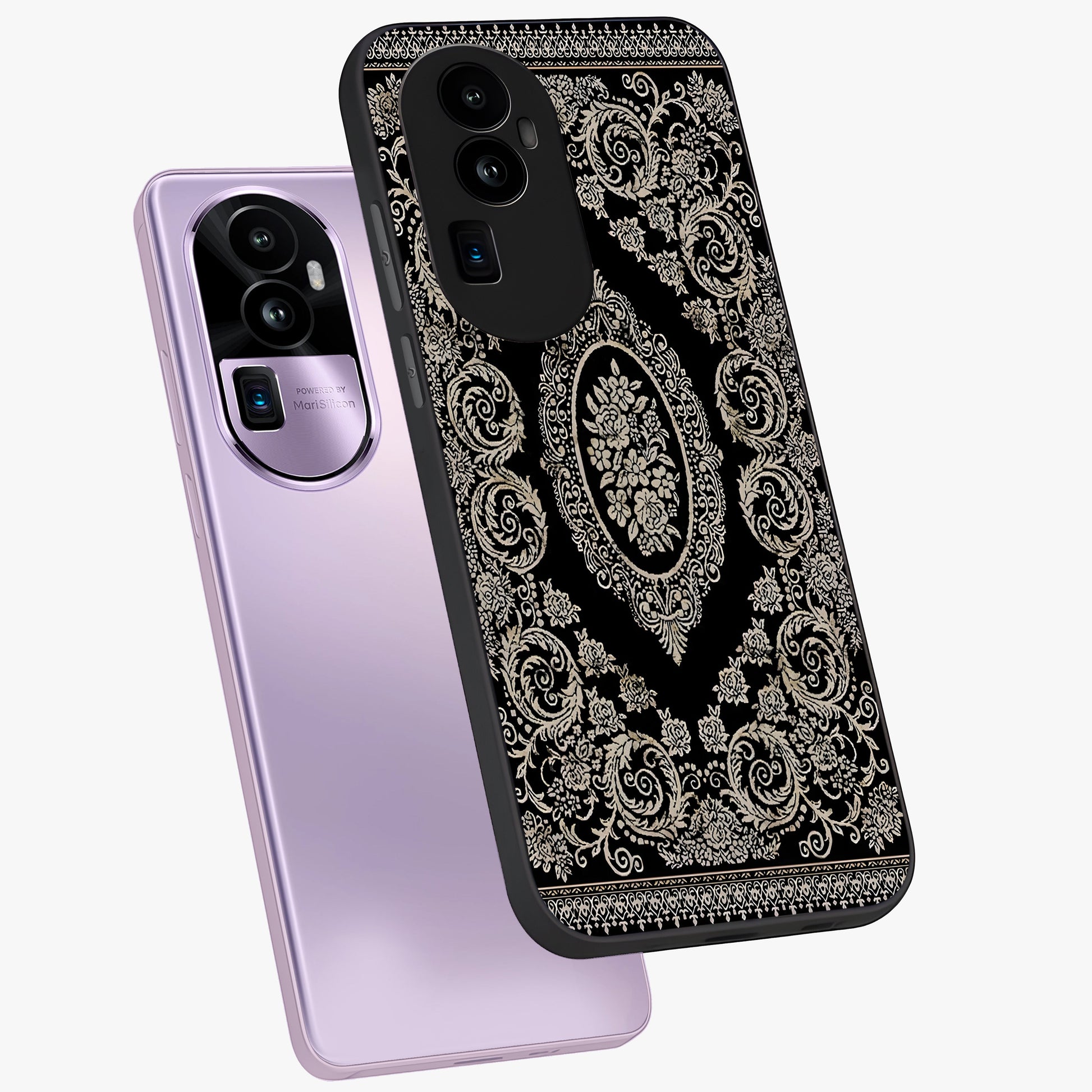 Noir Bloom Elegance Glass Case displayed in angled mockup highlighting refined flower design with stylish noir aesthetic.