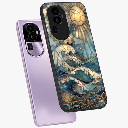 Oceanic Stained Printed Glass Case displayed in angled mockup highlighting colorful aquatic design with artistic aesthetic style.