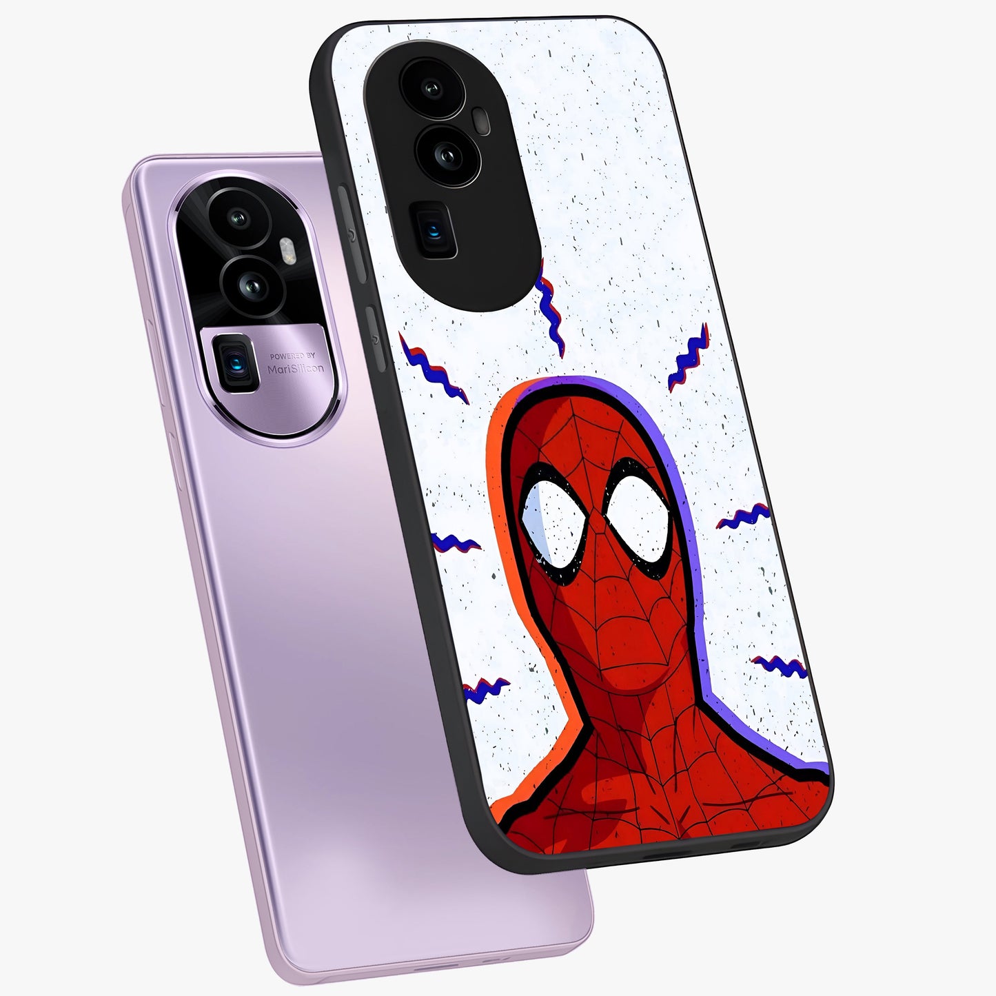 Omg Spiderman Glass Case displayed in angled mockup highlighting dynamic hero illustration with action comic aesthetic.