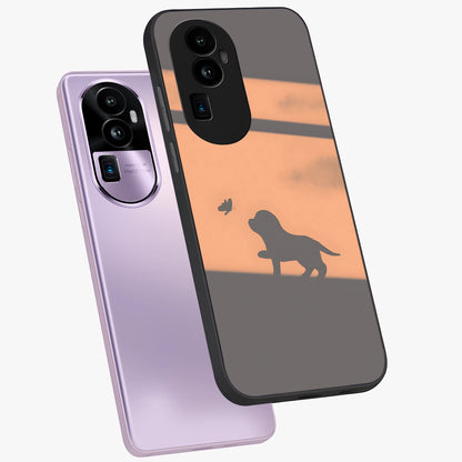 Puppy Shadow Art Glass Case displayed in angled mockup highlighting playful dog illustration with artistic shadow aesthetic.