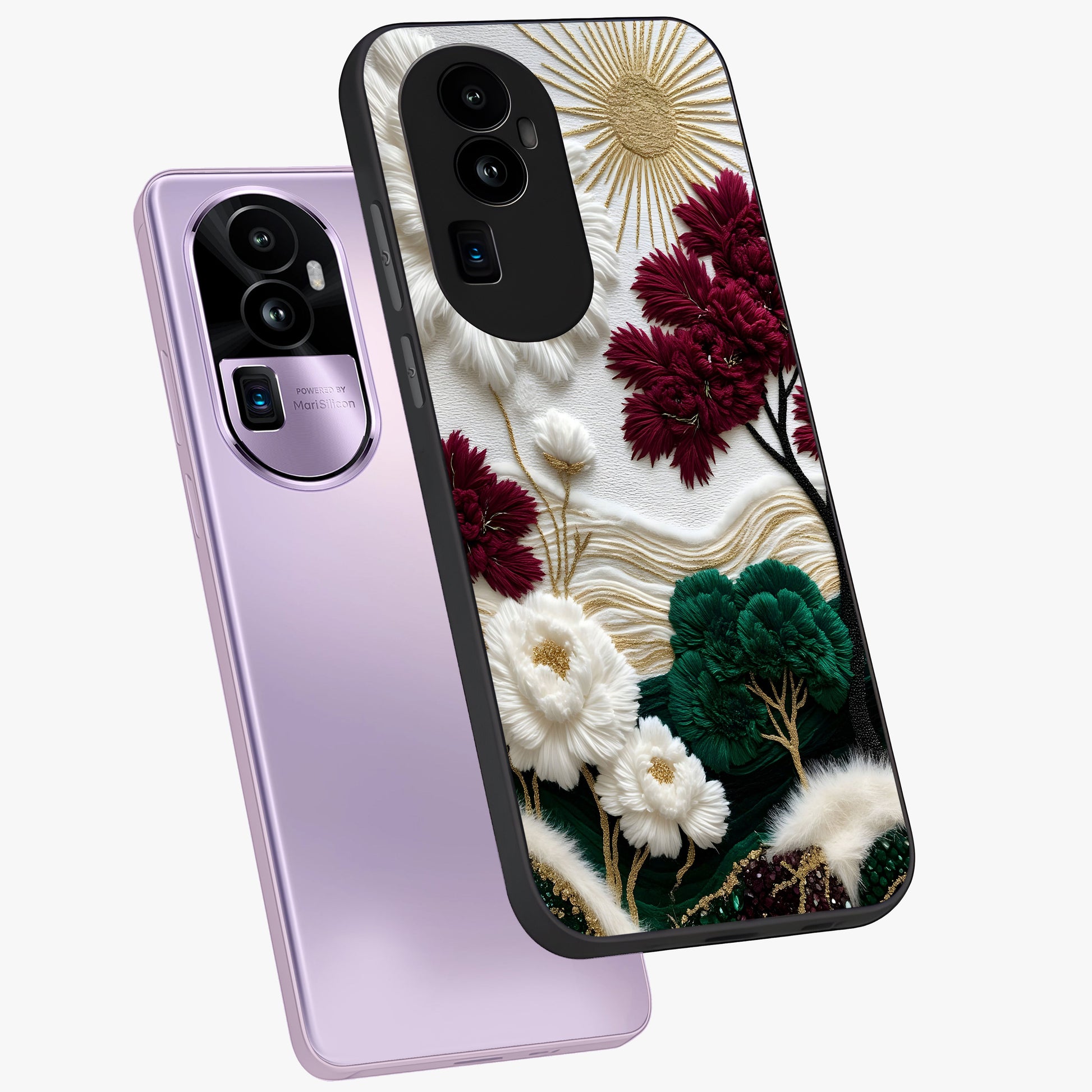 Radiant Bloom Elegance Glass Case displayed in angled mockup highlighting graceful floral design with radiant aesthetic style.