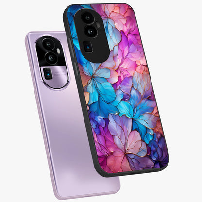 Radiant Floral Whirl Glass Case displayed in angled mockup highlighting vibrant flower pattern with dynamic artistic aesthetic.