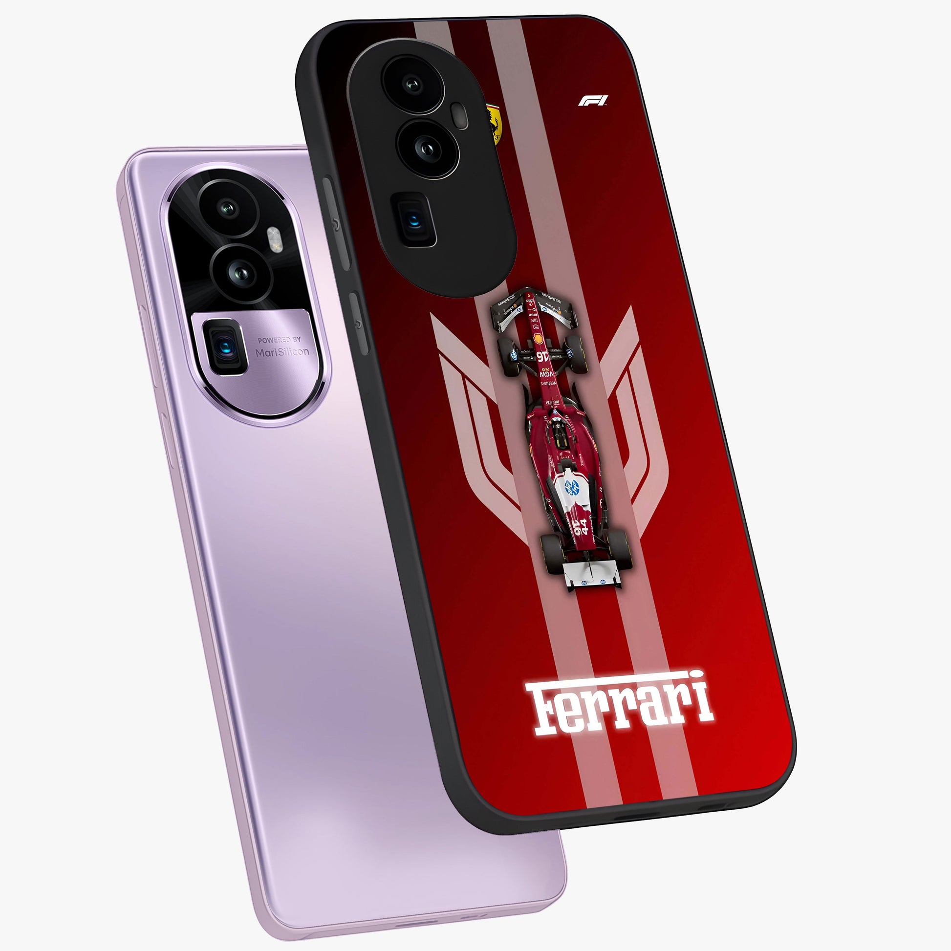 Red Ferrari F1 Vertical Glass Case displayed in angled mockup highlighting high speed racing design with bold automotive aesthetic.