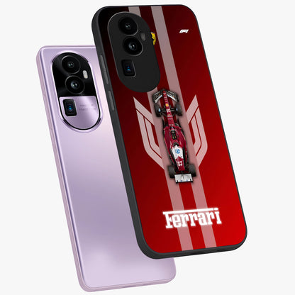 Red Ferrari F1 Vertical Glass Case displayed in angled mockup highlighting high speed racing design with bold automotive aesthetic.