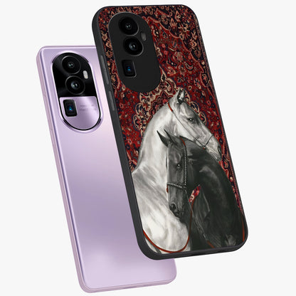 Regal Stallion Tapestry Glass Case displayed in angled mockup highlighting royal stallion design with decorative heritage aesthetic.