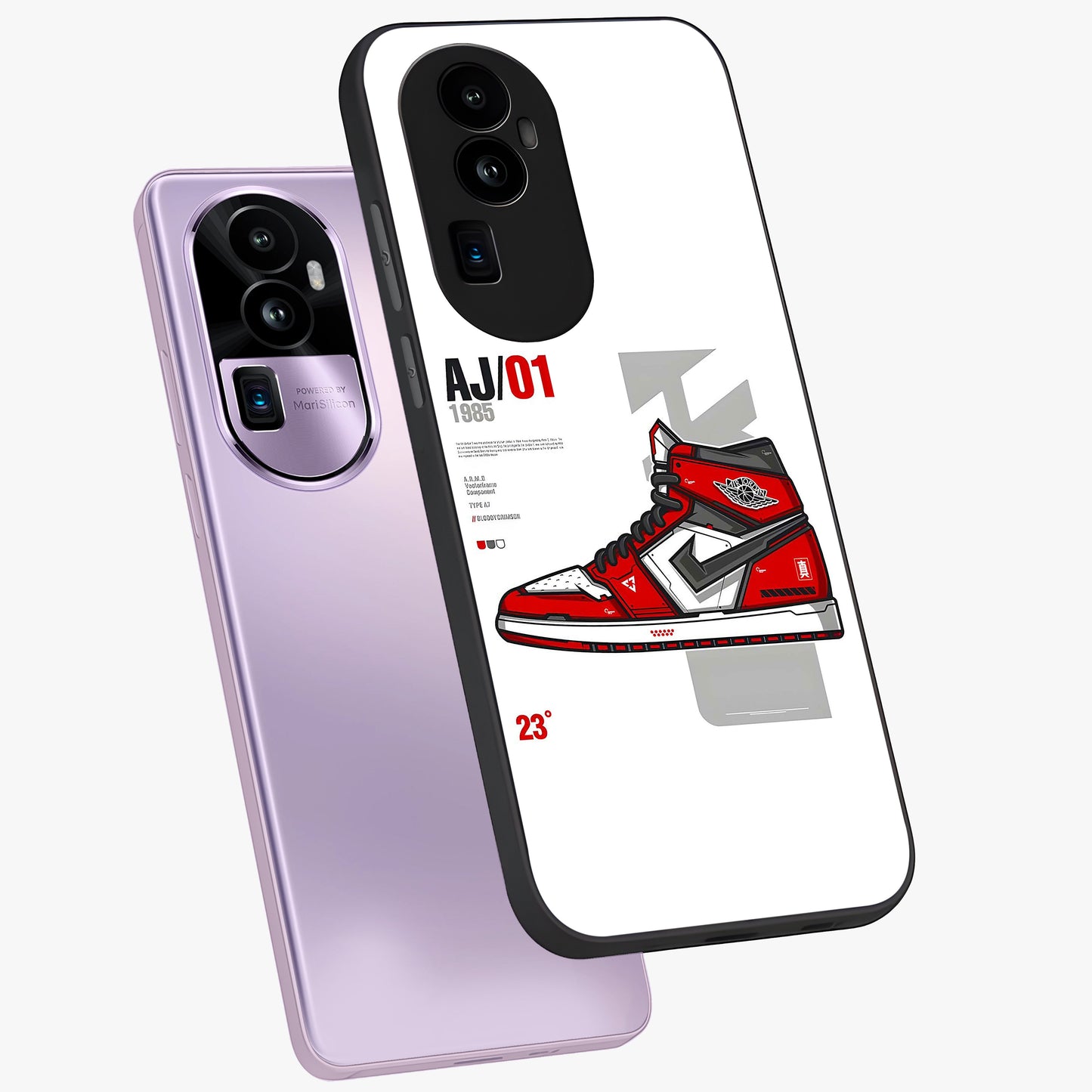 Retro Sneaker Blueprint Glass Case displayed in angled mockup highlighting detailed shoe design with sporty retro aesthetic.