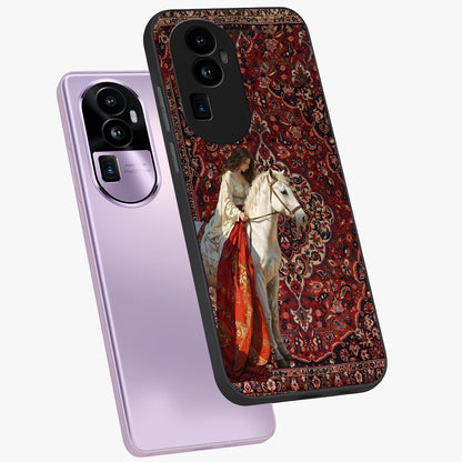 Royal Rider Tapestry Glass Case displayed in angled mockup highlighting traditional tapestry design with royal heritage aesthetic.
