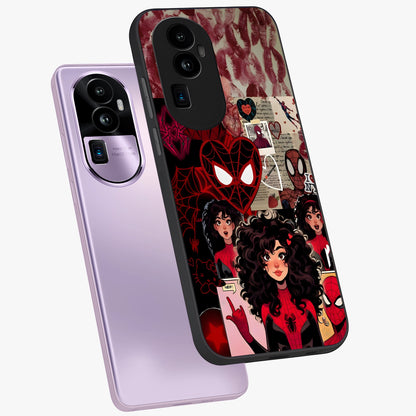 Spider Love Story Glass Case displayed in angled mockup highlighting expressive comic inspired design with playful aesthetic.