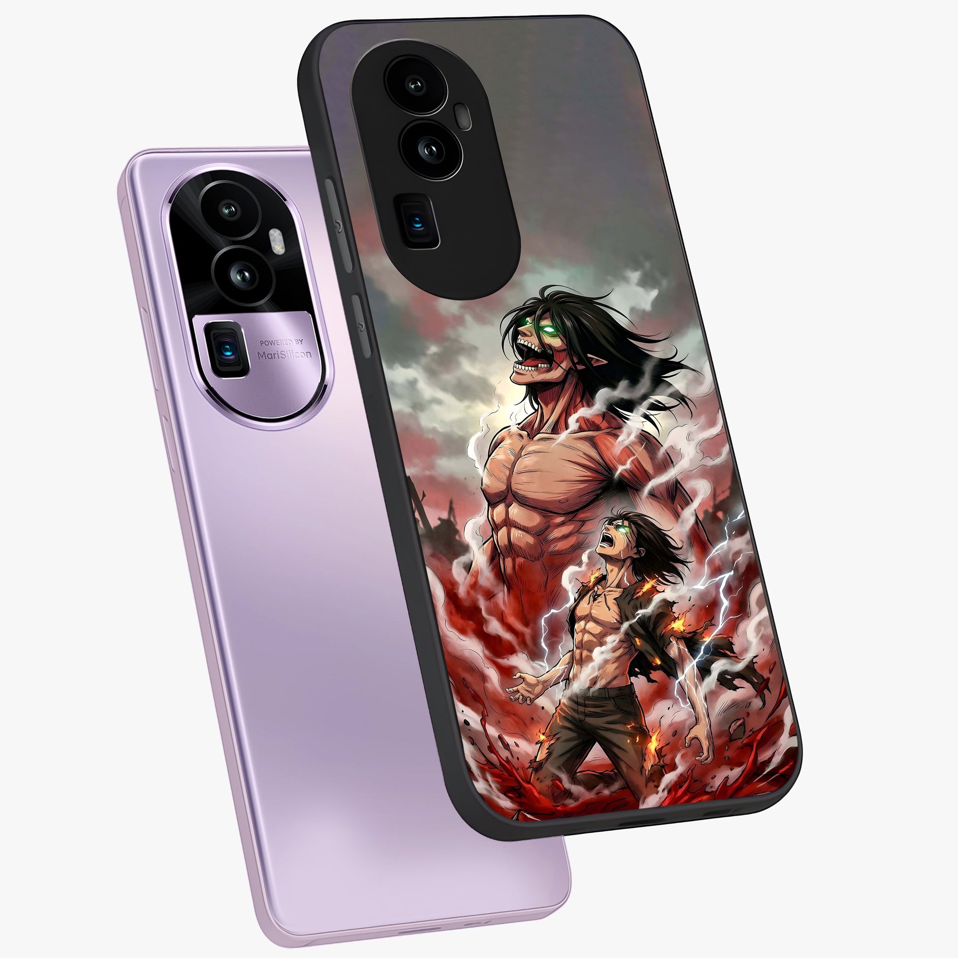 Titan Awakening Fury Glass Case displayed in angled mockup highlighting dramatic giant warrior design with bold anime aesthetic.