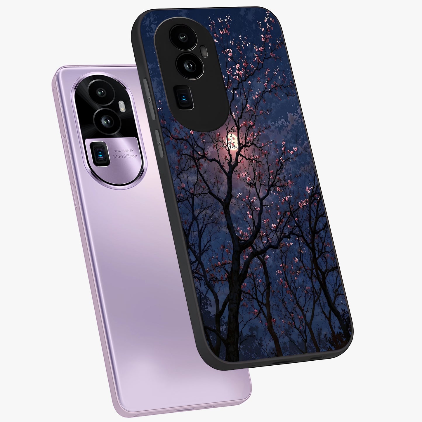 Twilight Sakura Serenade Glass Case displayed in angled mockup highlighting delicate sakura flower design with dreamy aesthetic.