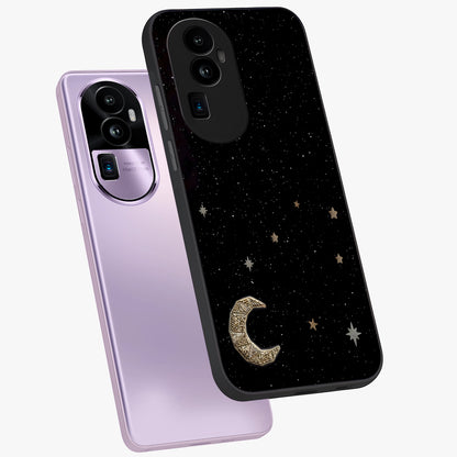 Twinkle Star With Half Moon Glass Case displayed in angled mockup highlighting celestial moon and star design with magical aesthetic.