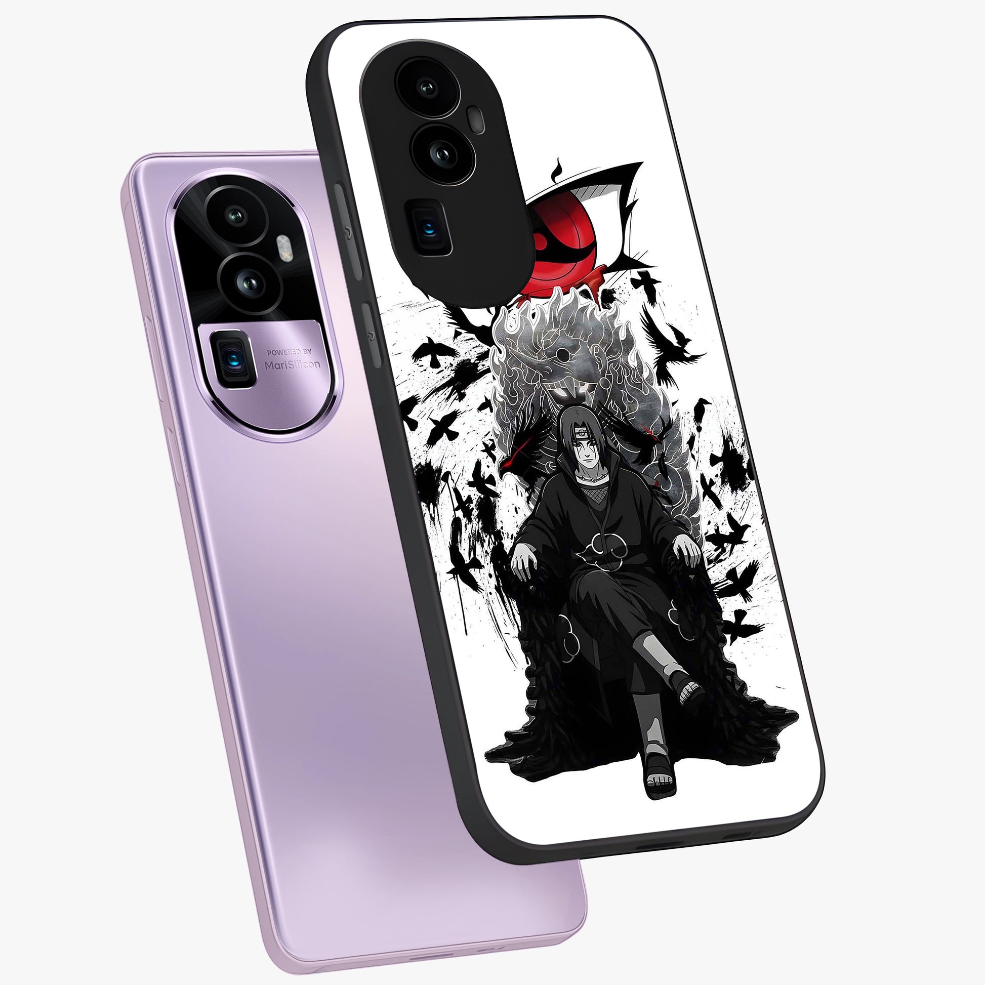 Uchiha Shadow Throne Glass Case displayed in angled mockup highlighting glowing aquatic design with celestial aesthetic.