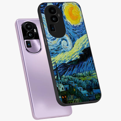 Van Gogh Art Glass Case displayed in angled mockup highlighting swirling brushstroke design with artistic aesthetic.