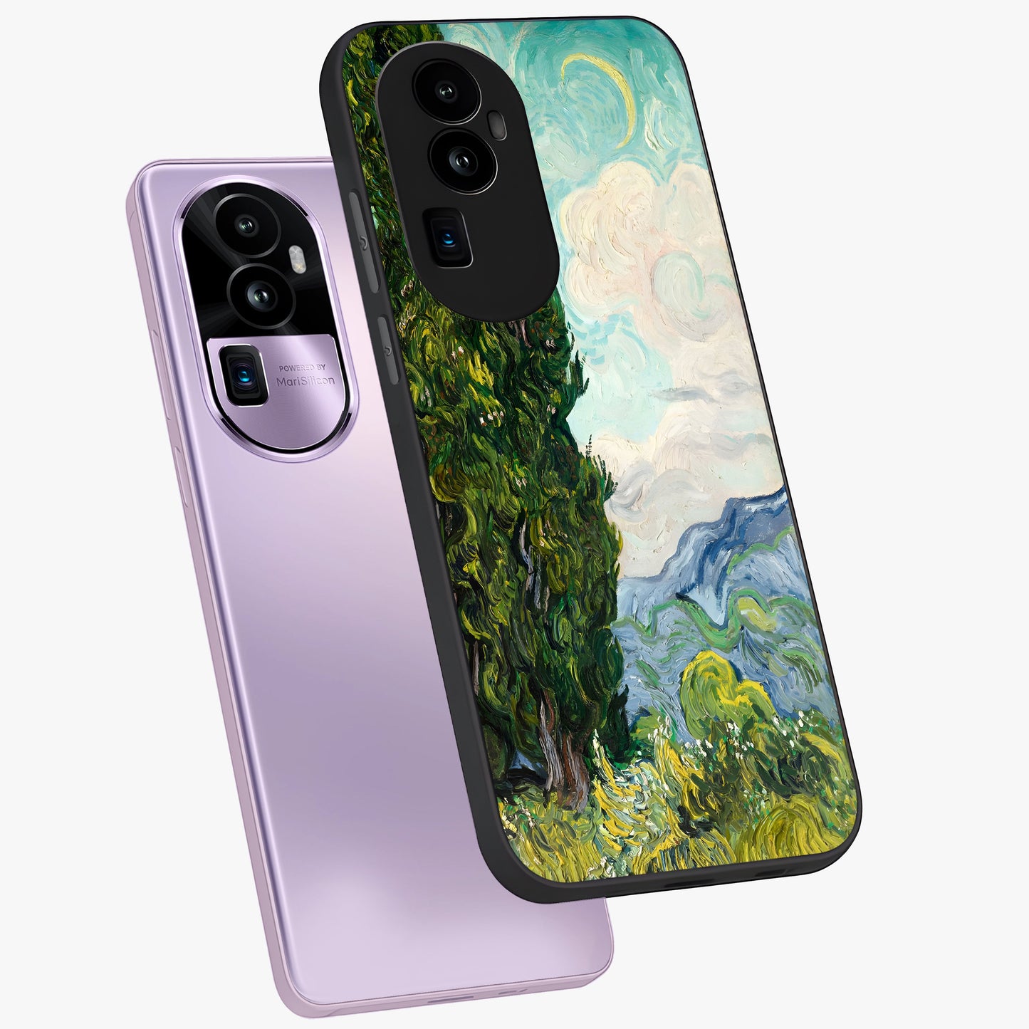 Van Gogh Vintage Art Glass Case displayed in angled mockup highlighting textured brushstroke design with classic aesthetic.