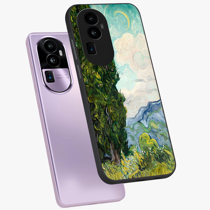 Van Gogh Vintage Art Glass Case displayed in angled mockup highlighting textured brushstroke design with classic aesthetic.