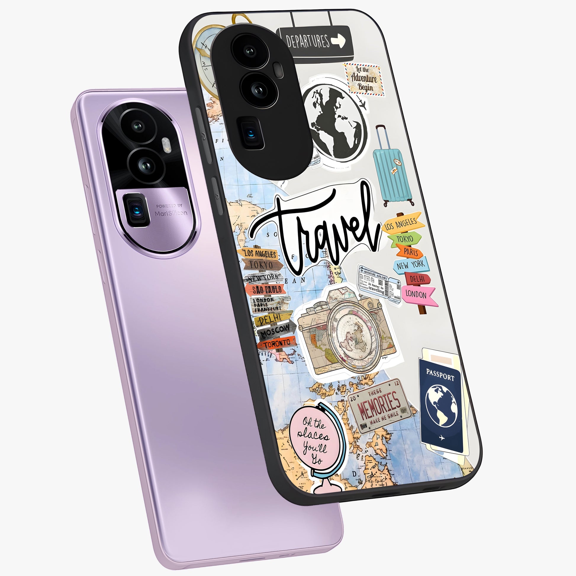 Wanderlust Journal Glass Case displayed in angled mockup highlighting adventure themed design with aesthetic travel vibe.
