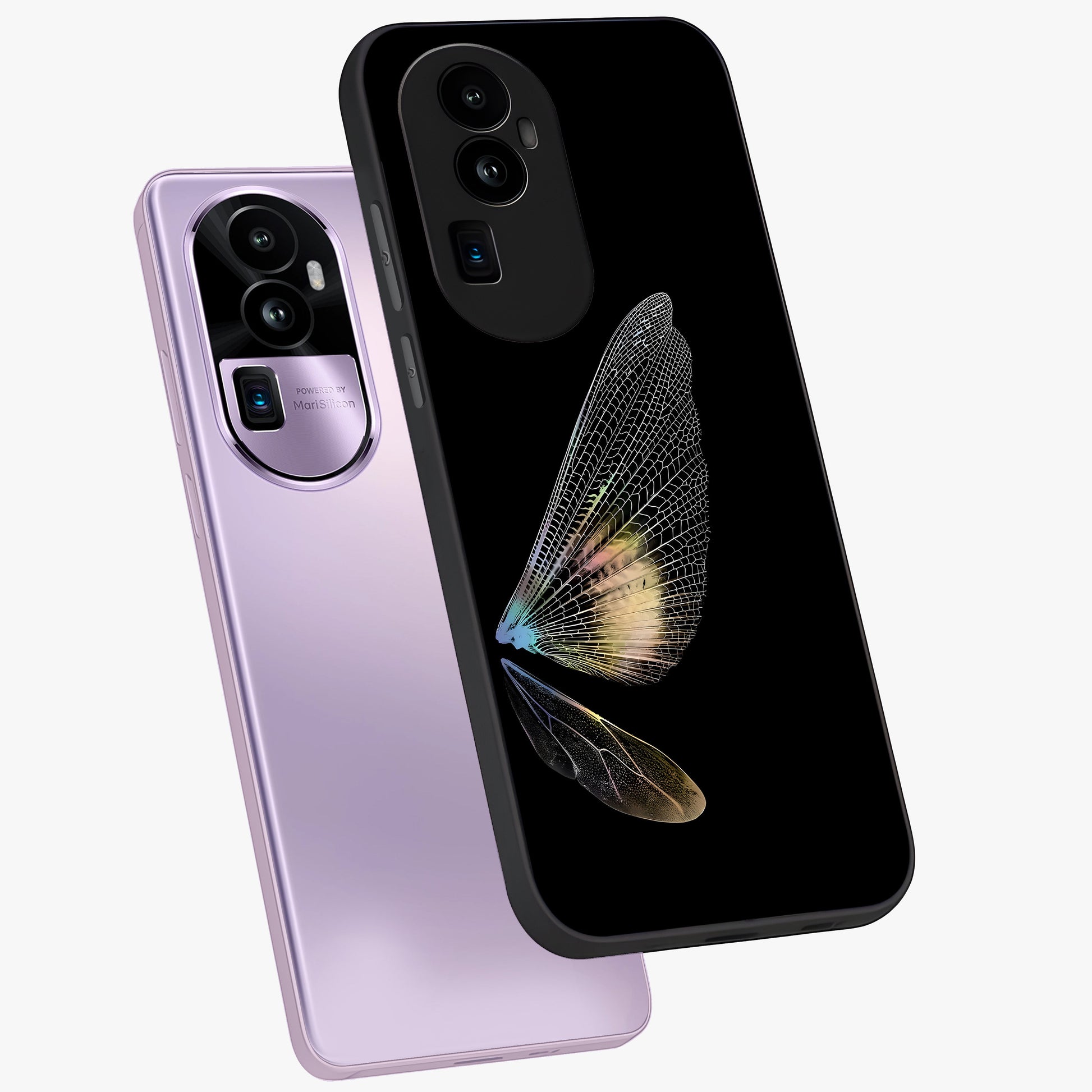 Whispers Of Wings Glass Case displayed in angled mockup highlighting soft feather design with celestial aesthetic style.