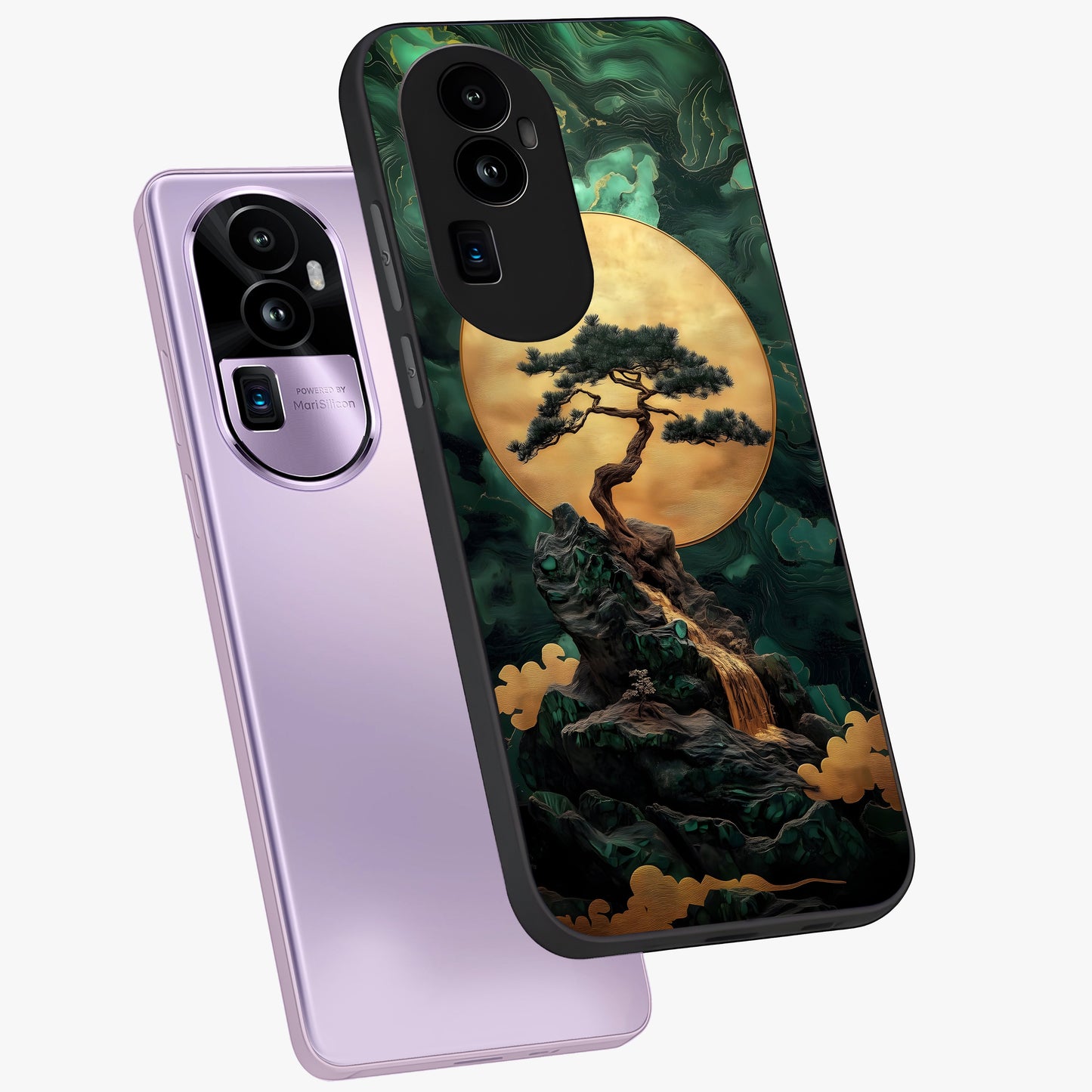 Zen Moon Rise Glass Case displayed in angled mockup highlighting peaceful lunar design with zen aesthetic style.
