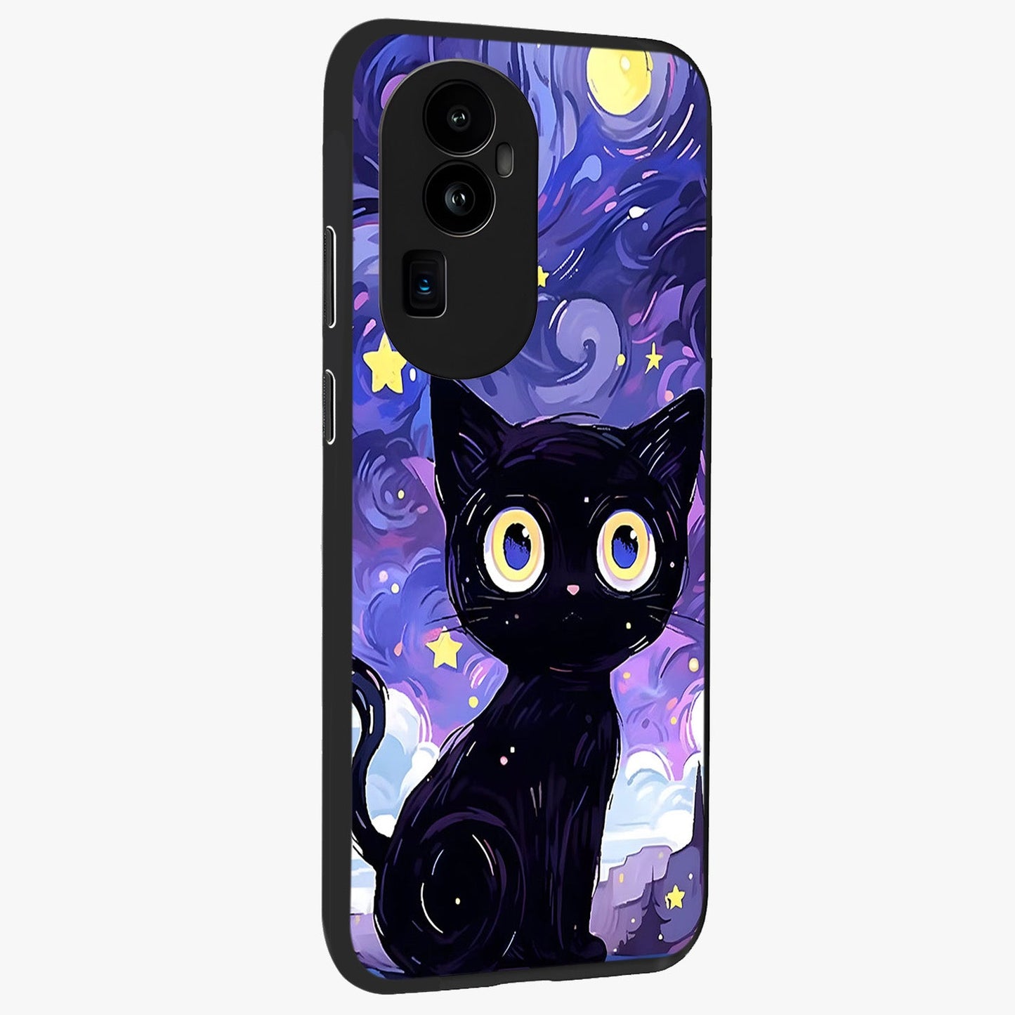 Abstract Cat Art Glass Case upright view showcasing creative feline illustration and aesthetic artistic style.
