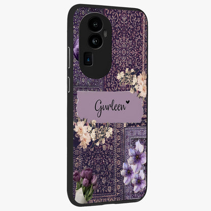 Antique Floral Whisper Custom Name Glass Case upright view showcasing delicate floral artwork with custom name feature.