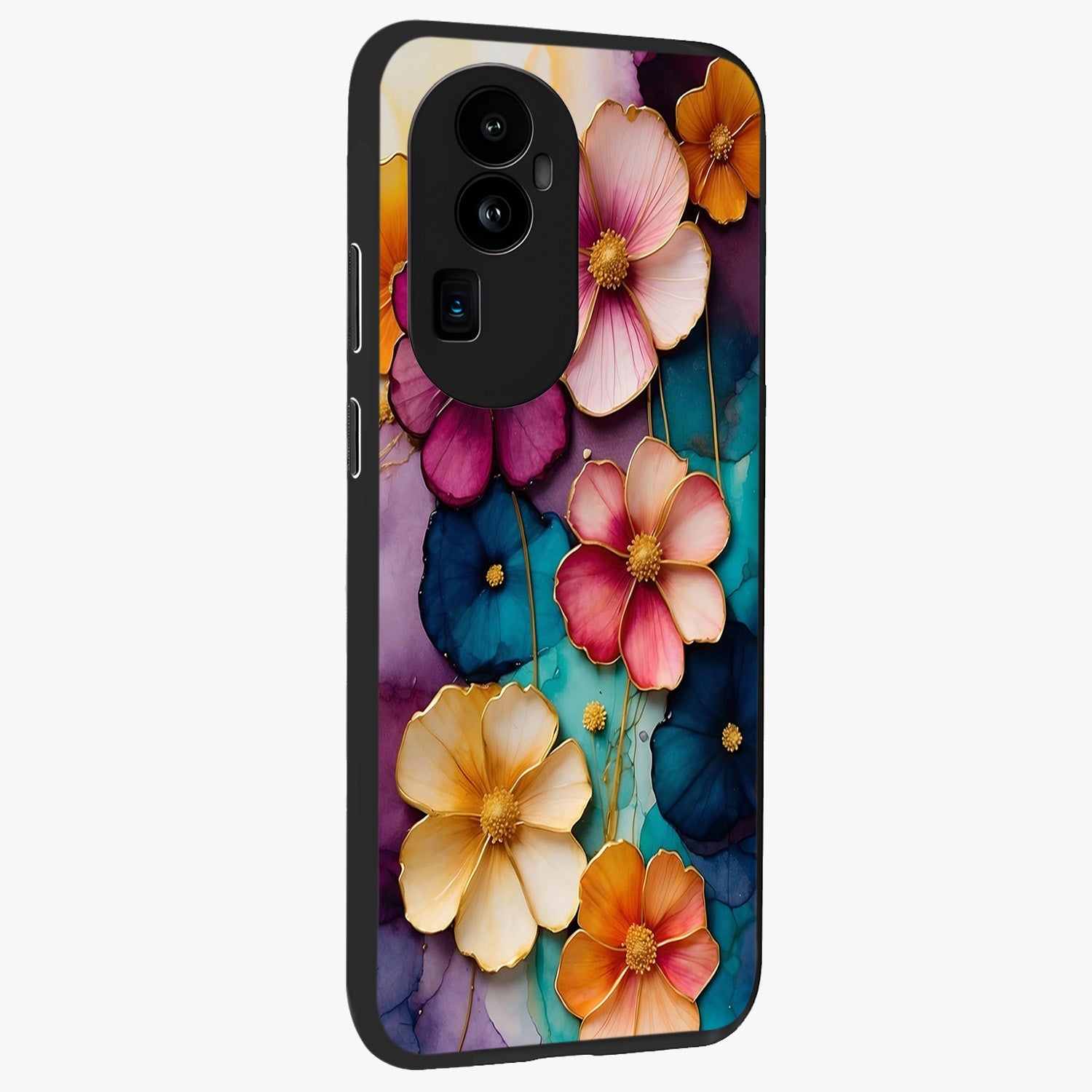 Artlyn Grace Flower Pattern Glass Case upright view showcasing graceful floral artwork with aesthetic botanical style.