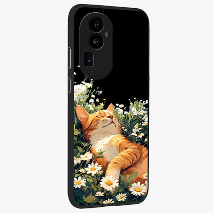 Blissful Bloom Cat Glass Case upright view showcasing charming cat design surrounded by blooming floral elements.