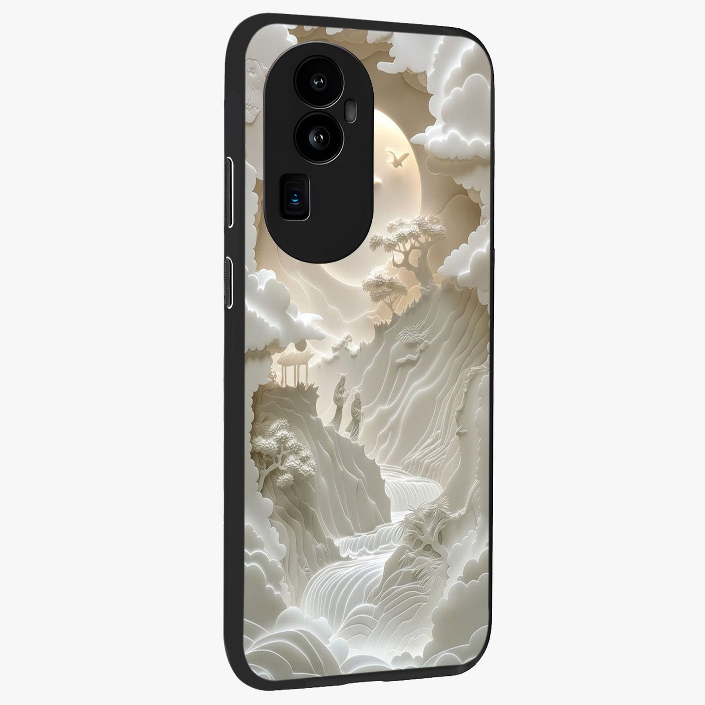 Celestial Origami Glass Case upright view showcasing creative origami artwork with modern celestial style.