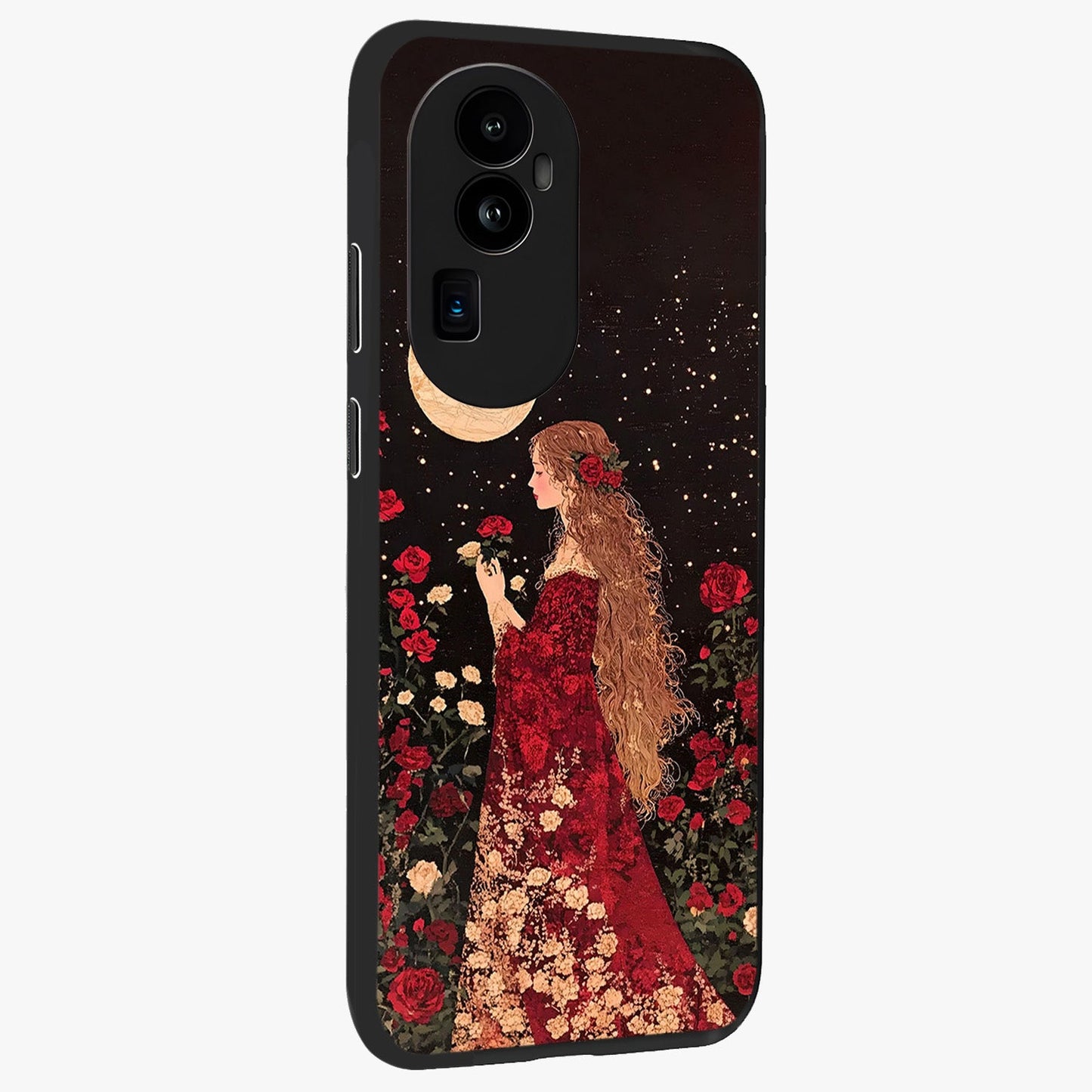 Crimson Dreams Glass Case upright view showcasing dreamy red toned artwork with modern aesthetic style.