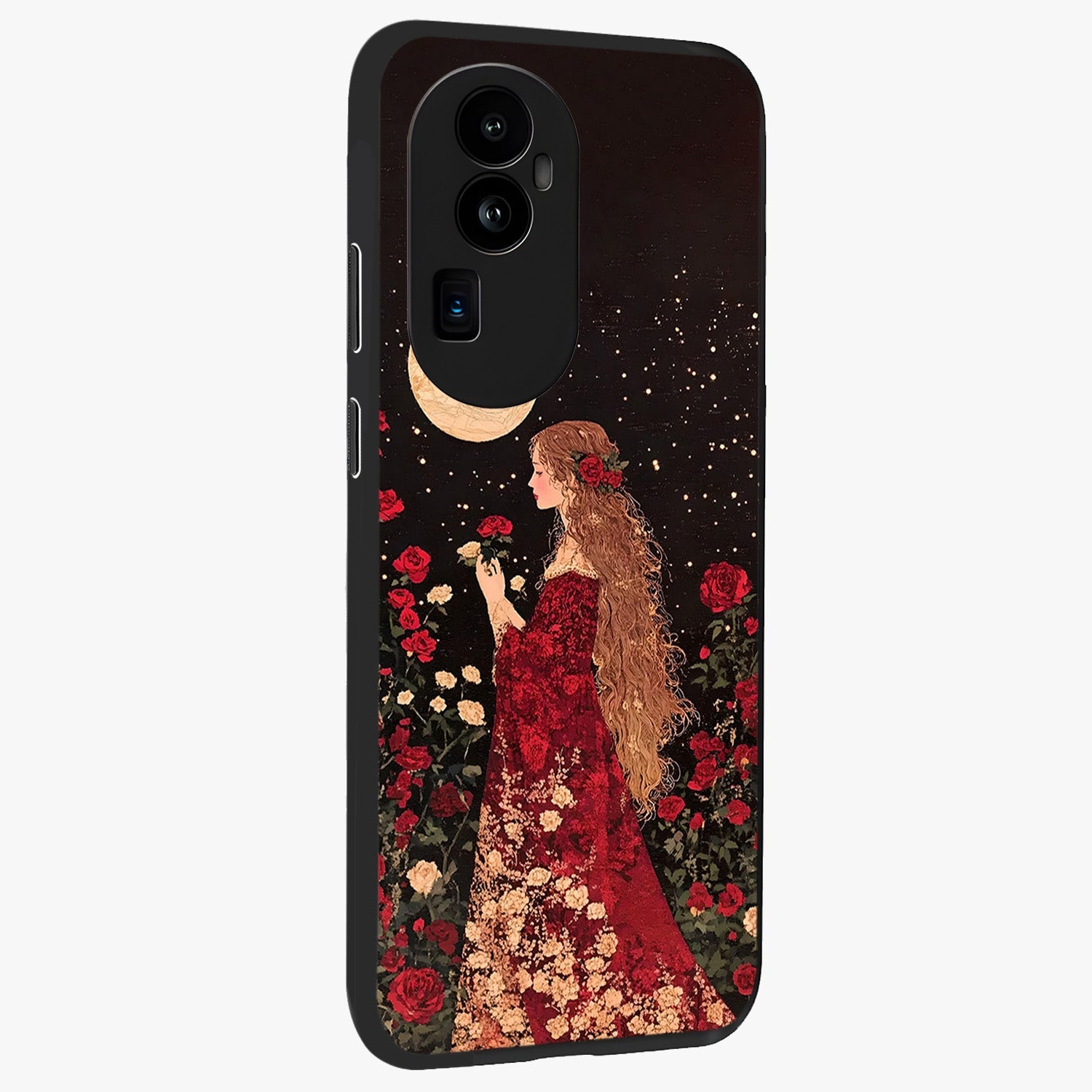 Crimson Dreams Glass Case upright view showcasing dreamy red toned artwork with modern aesthetic style.