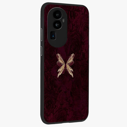 Crimson Fade Butterfly Glass Case upright view showcasing graceful butterfly artwork with soft crimson fade effect.