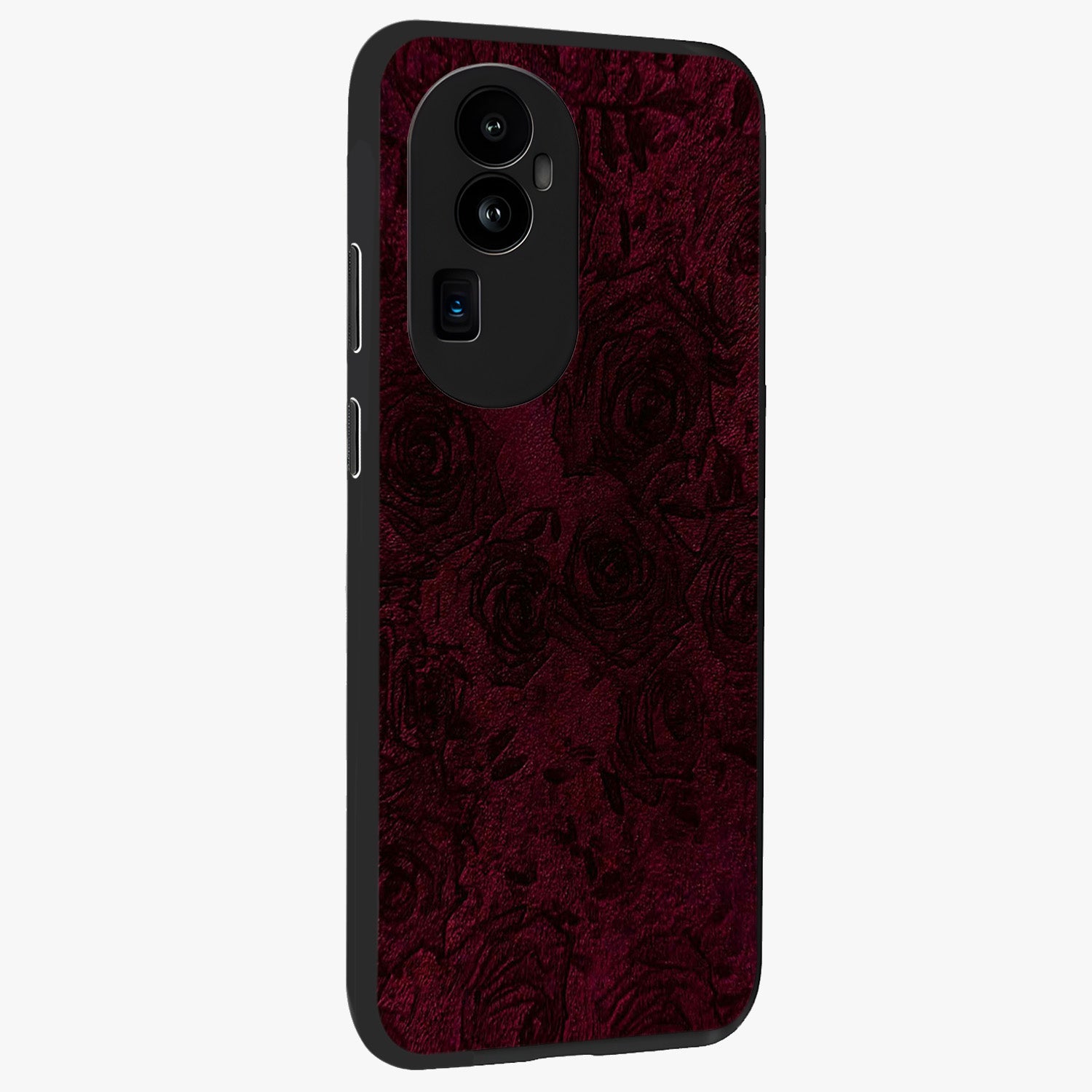 Crimson Fade Flow Glass Case upright view showcasing dynamic crimson flow artwork with stylish abstract theme.