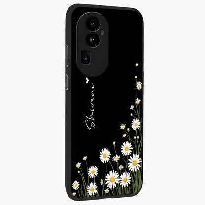 Daisy Cascade Custom Name Glass Case upright view showcasing elegant floral cascade design with personalized aesthetic.