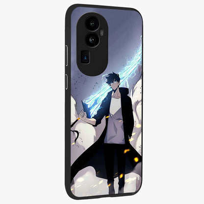 Dark Lightning Anime Warrior Glass Case upright view showcasing dramatic warrior artwork with dark lightning aesthetic.
