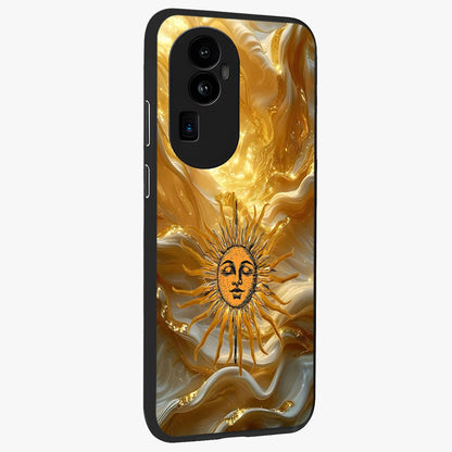 Eternal Golden Glow Glass Case upright view showcasing luminous golden artwork with luxurious visual theme.