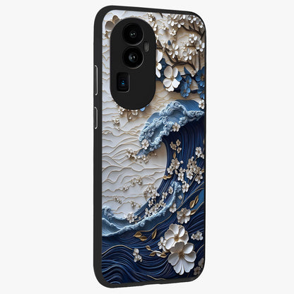 Floral Wave Origami Glass Case upright view showcasing creative floral origami artwork with artistic decorative theme.