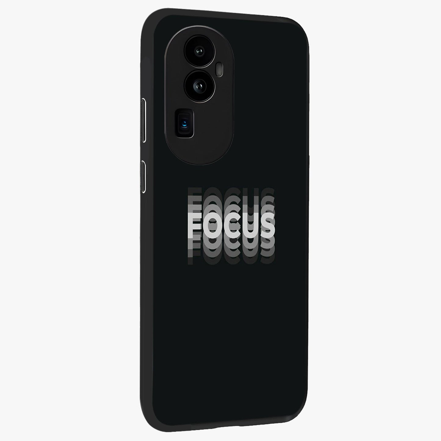 Focus Mode On Glass Case upright view showcasing strong typography statement with sleek motivational theme.