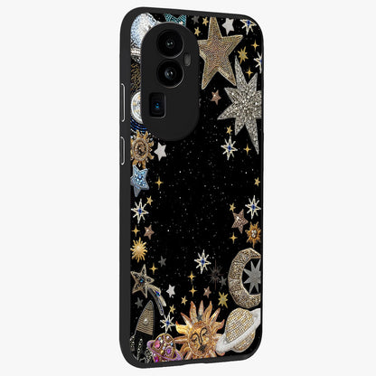 Galactic Jewel Stars Glass Case upright view showcasing glittering star jewel artwork with vibrant galaxy theme.