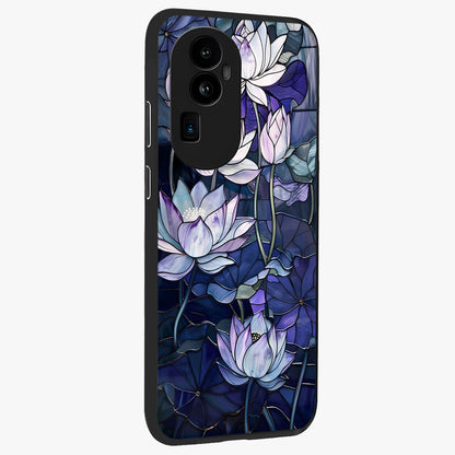 Gloss Petal Rush Glass Case upright view showcasing dynamic floral petal artwork with modern botanical theme.