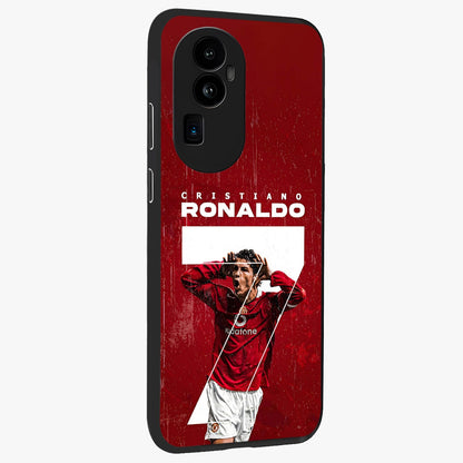 Goal Celebration Legacy Glass Case upright view showcasing dynamic football inspired artwork with victory celebration aesthetic.