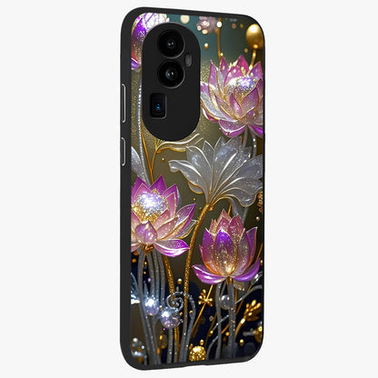 Golden Floral Majesty Glass Case upright view showcasing majestic floral artwork with rich decorative theme.