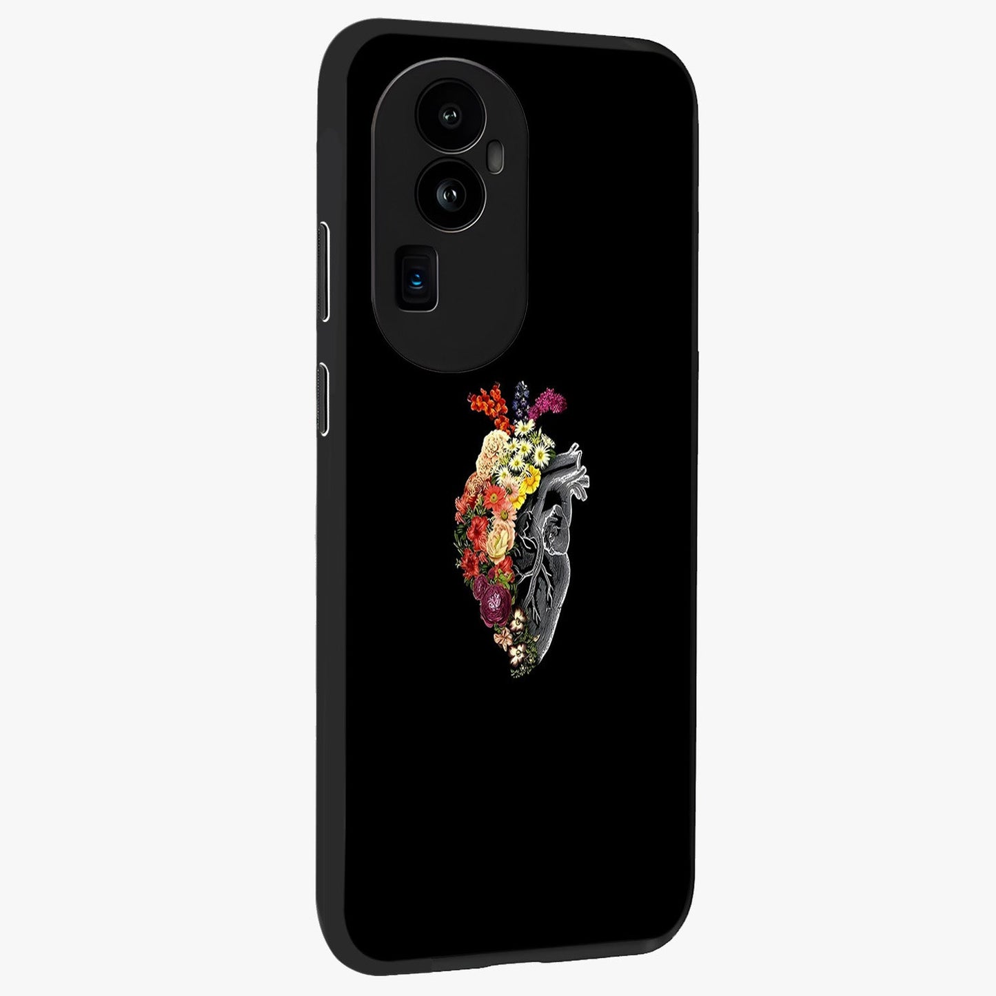 Heart With Flowers Glass Case upright view showcasing decorative heart and floral artwork with sweet romantic theme.