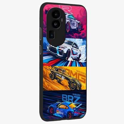 JDM Sports Car Glass Case upright view showcasing dynamic sports car artwork with bold racing theme.